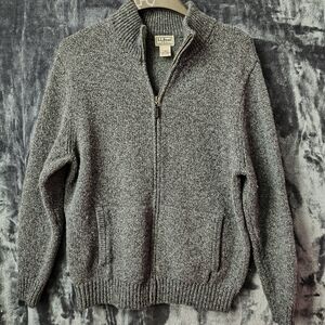L.L. Bean Lambswool Men's Gray Full Zip Sweater Large Regular 90's